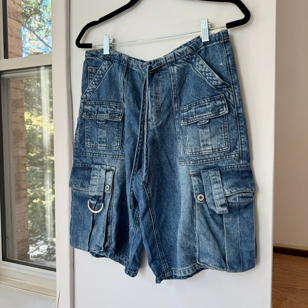 NWT Free People Reina Cargo Long Jean Shorts Blue XS - Picture 4 of 13